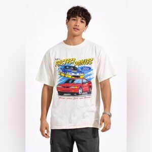 Vintage Ford Mustang Graphic T Shirt Cream Men’s XL Cars USA Made